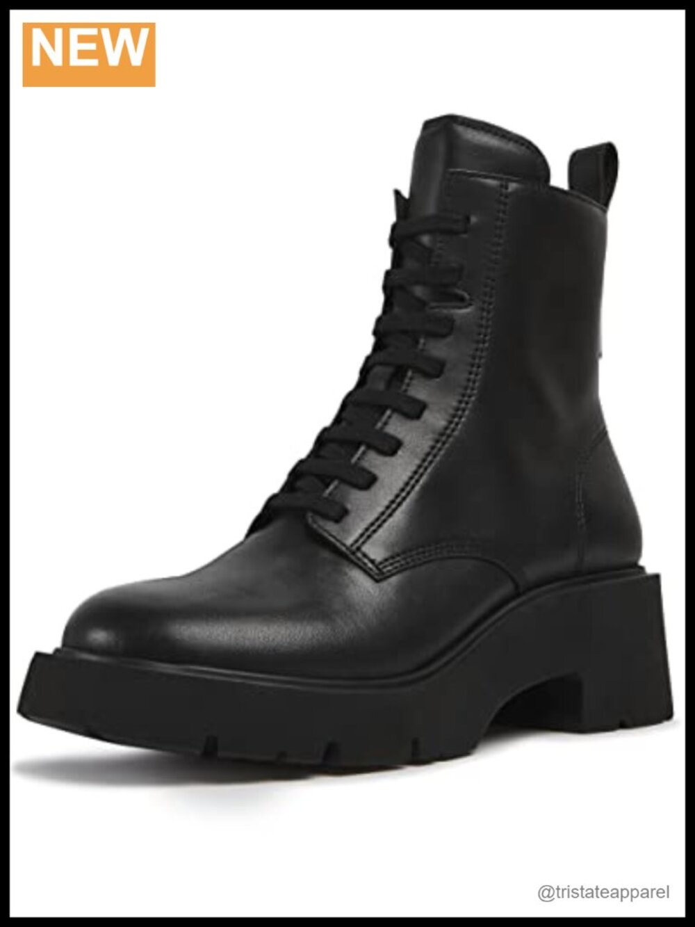 Women's Leather Mid-Calf Combat Boots Lace Up Block Heel
